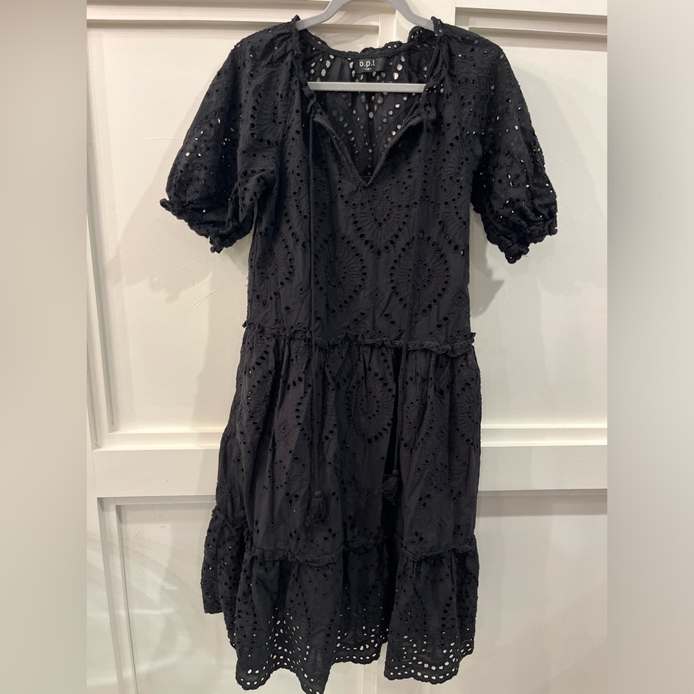 O.P.T | Eyelet Lace Short Sleeve Midi Dress